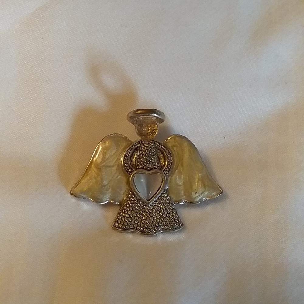 Vintage Guardian Angel Pin Beautiful Mother of Pearl Wings